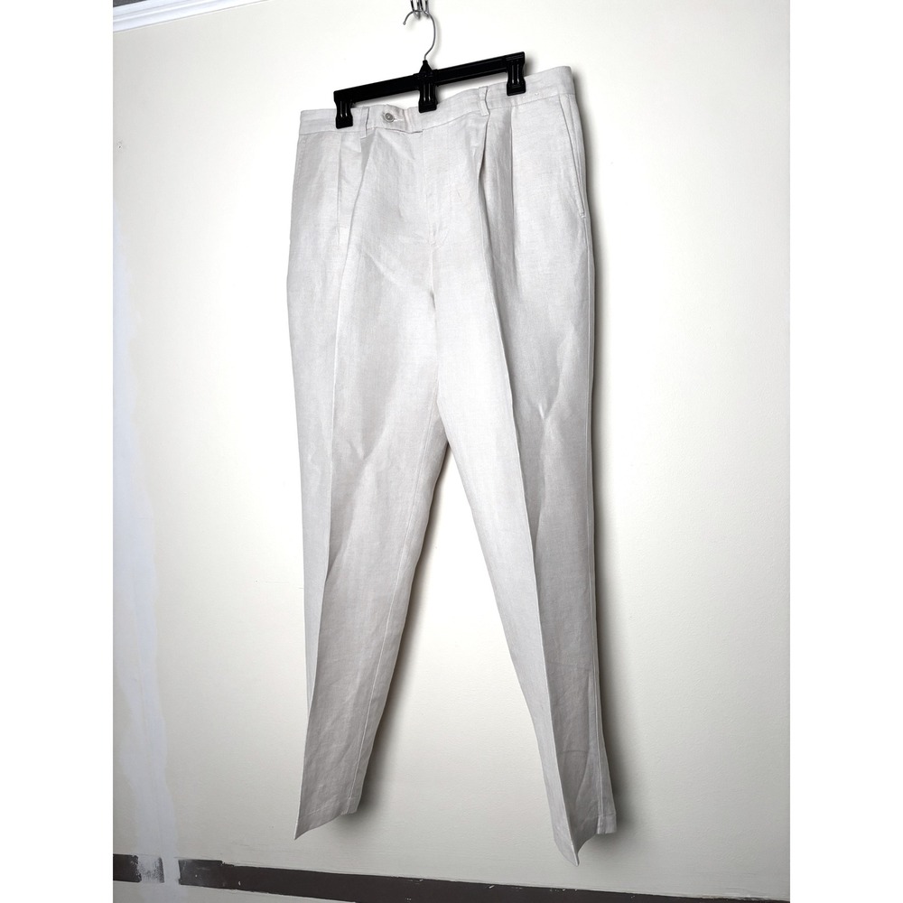 Tommy Bahama Mens 36x32 Linen Silk Herringbone Pleated Trousers Beige Pants